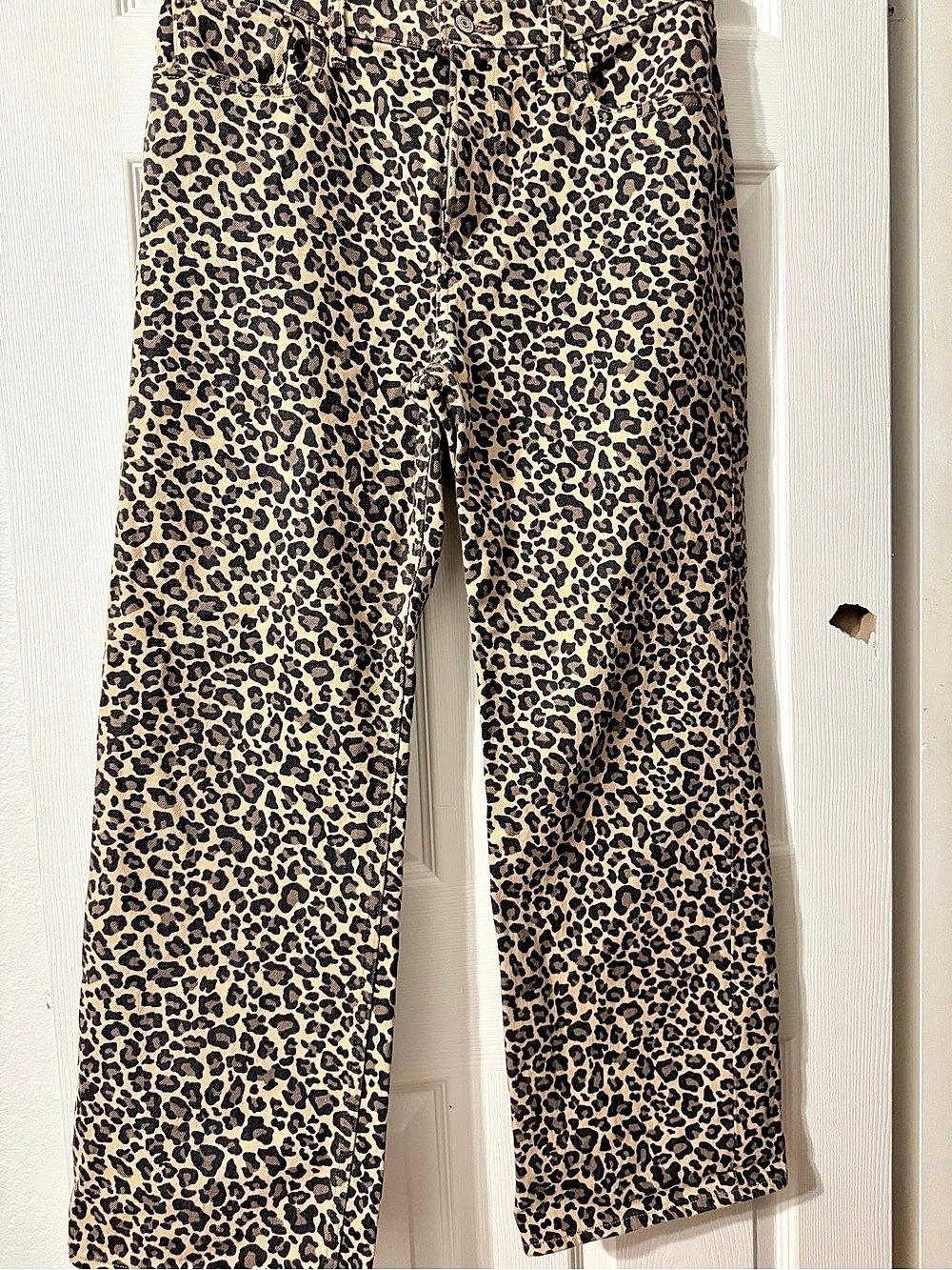 Abercrombie & Fitch The '90s Relaxed High Rise Leopard Wide Leg Jeans Waist 31